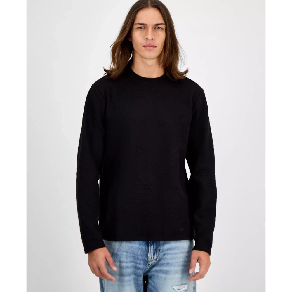 GUESS Men's Quattro G Logo Ribbed Crewneck Sweater Pullover Black XXL